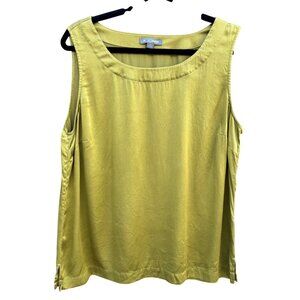 Go Silk Womens Chartreuse Green 100% Silk Sleeveless Scoop Neck Tank Top Large